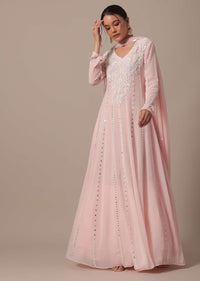 Pink Embellished Anarkali Set With Mirror Work