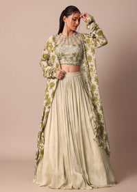 Elegant Beige Net Embroidered Bridesmaid Lehenga Set