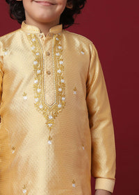 Elegant Beige Silk Kurta Set For Boys