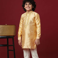 Elegant Beige Silk Kurta Set For Boys