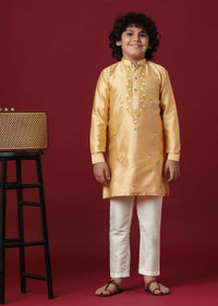 Elegant Beige Silk Kurta Set For Boys