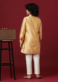 Elegant Beige Silk Kurta Set For Boys