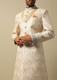 Elegant Beige Silk Sherwani Set