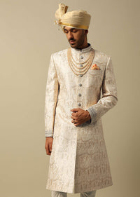 Elegant Beige Silk Sherwani Set