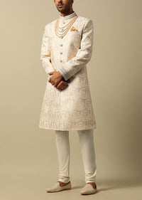 Elegant Beige Silk Sherwani Set