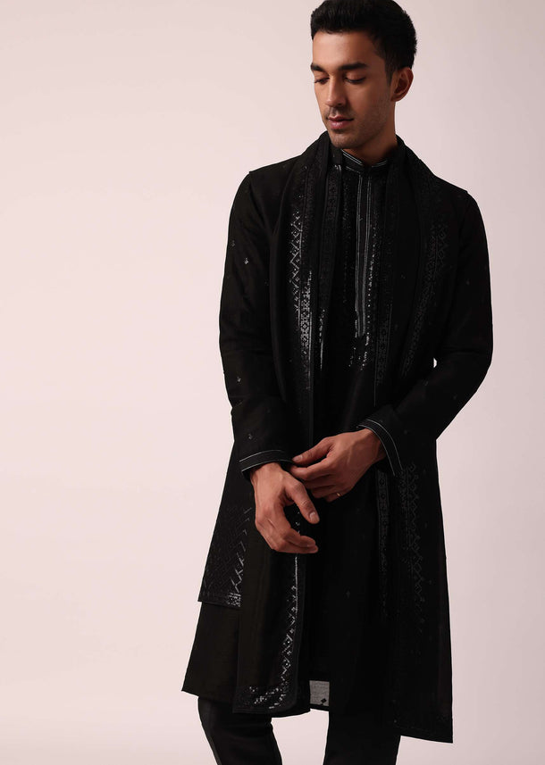 Elegant Black Cotton Silk Kurta Set With Dupatta