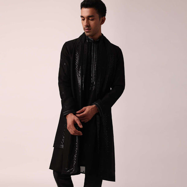 Elegant Black Cotton Silk Kurta Set With Dupatta