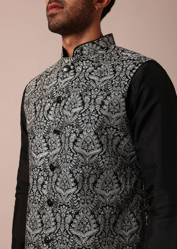 Elegant Black Jacket Kurta Set For Men