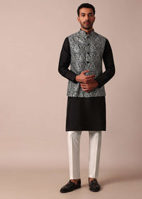 Elegant Black Jacket Kurta Set For Men