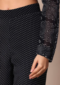 Elegant Black Printed Embroidery Anarkali Pant Set With Dupatta