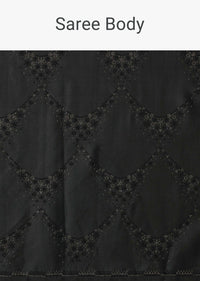 Elegant Black Satin Saree With Unstitched Blouse