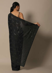 Elegant Black Satin Saree With Unstitched Blouse