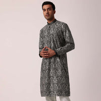 Elegant Black Silk Kurta Set For Men