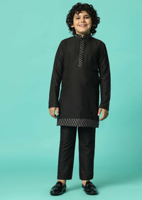 Elegant Black Silk Sherwani Set For Boys