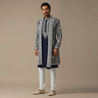 Elegant Blue Groom's Indowestern Ensemble