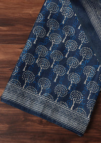 Indigo Printed Chanderi Unstitch Dress Material Set