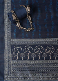 Indigo Printed Chanderi Unstitch Dress Material Set