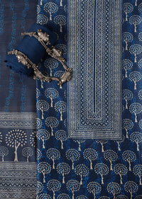 Indigo Printed Chanderi Unstitch Dress Material Set