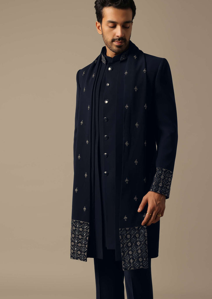 Elegant Blue Indowestern Set For Men