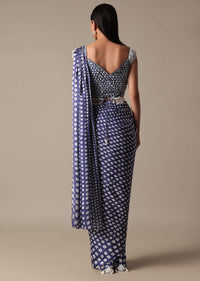 Elegant Blue Ready Pleated Saree With Stitched Blouse