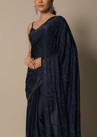 Elegant Blue Satin Saree With Unstitched Blouse