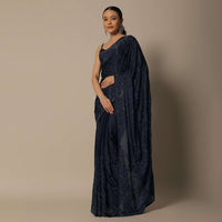 Elegant Blue Satin Saree With Unstitched Blouse