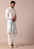 Elegant Blue Ombre Silk Jacket Kurta Set For Men