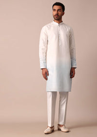 Elegant Blue Ombre Silk Jacket Kurta Set For Men