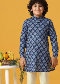 Elegant Blue Silk Kurta Set For Boys