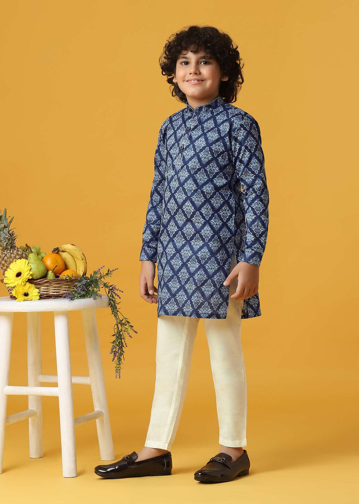 Elegant Blue Silk Kurta Set For Boys