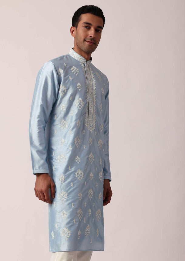 Elegant Blue Silk Kurta Set For Men