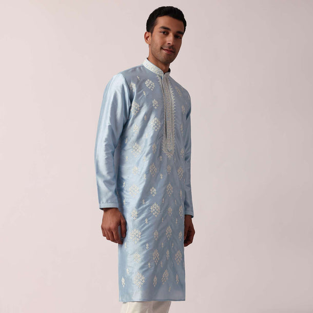 Elegant Blue Silk Kurta Set For Men