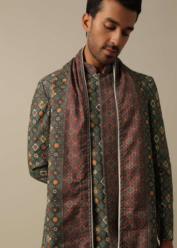 Elegant Brown Sequin Printed Kurta Set