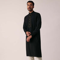 Elegant Festive Black Kurta Set For Men