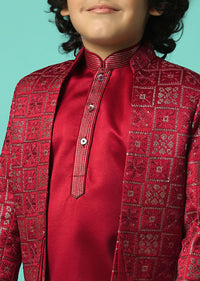 Elegant Festive Red Sherwani Set For Boys