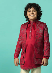 Elegant Festive Red Sherwani Set For Boys