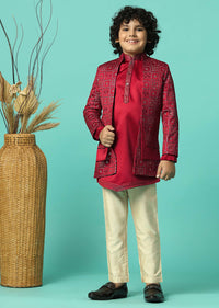 Elegant Festive Red Sherwani Set For Boys