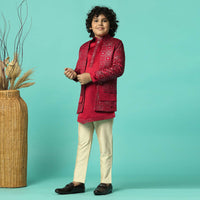 Elegant Festive Red Sherwani Set For Boys