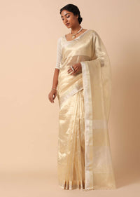 Elegant Gold Tissue Silk Saree With Unstitched Blouse Fabric