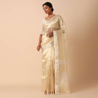 Elegant Gold Tissue Silk Saree With Unstitched Blouse Fabric