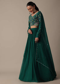 Elegant Green Silk Lehenga Choli Set