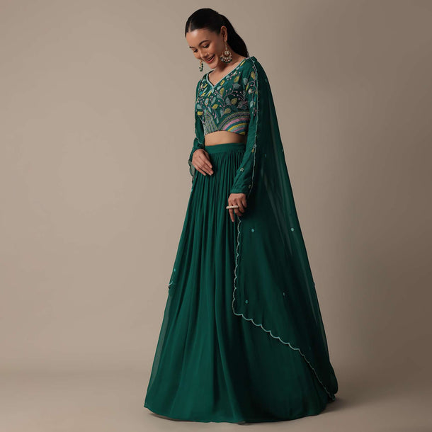 Elegant Green Silk Lehenga Choli Set