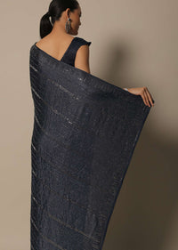 Elegant Grey Satin Saree With An Unstitched Blouse Fabric