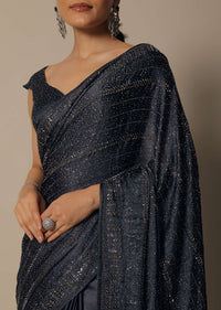 Elegant Grey Satin Saree With An Unstitched Blouse Fabric