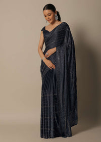 Elegant Grey Satin Saree With An Unstitched Blouse Fabric