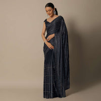 Elegant Grey Satin Saree With An Unstitched Blouse Fabric