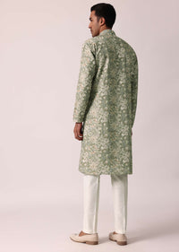 Elegant Grey Silk Kurta Set With All-Over Print