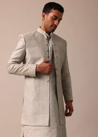 Elegant Grey Silk Sherwani Set With Intricate Embroidery