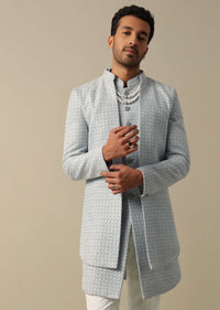 Elegant Grey Textured Indowestern Set