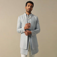 Elegant Grey Textured Indowestern Set